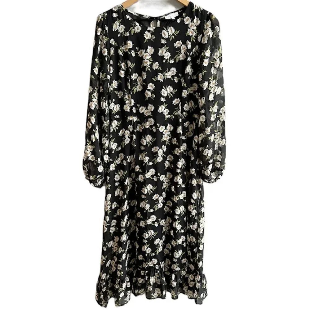 ASOS Emory Park Dark Ditzy Floral Print Maxi Dress Size Large Long Sleeve